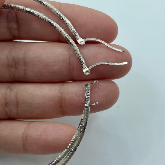 Sterling Silver 2.5" Large .925 Textured Hoops - Picture 6 of 10